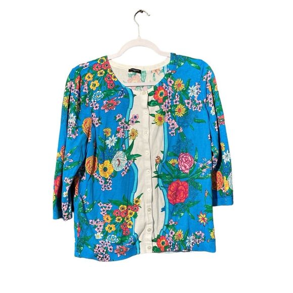 Talbots Sweaters - Talbots Plus Women's Floral Button Front Cardigan 3/4 Sleeve Colorful-Spring